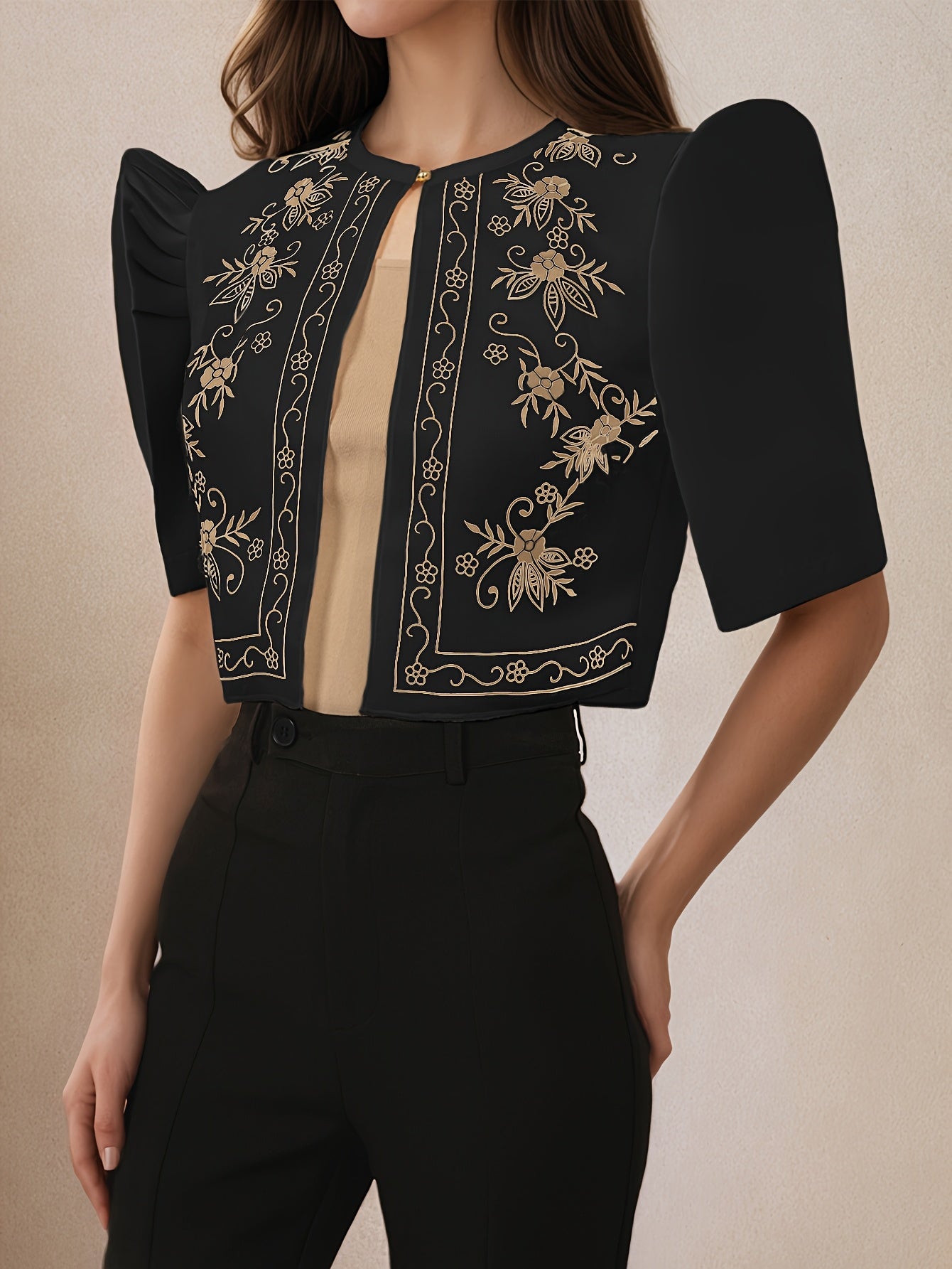 Women's Lightweight Floral Print Puff Sleeve Blouse - Semi-Sheer Round Neck Casual Chic Top for Work, Outings & Leisure | Spring Summer Machine Washable Shirt, Work Apparel | Elegant Design, Ladies Blouses
